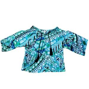 Chicos Blouse Womens Large 2 Tasseled Cold-Shoulder BOHO Peasant Business Office